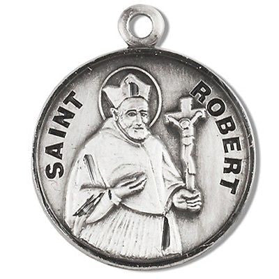 Sterling Silver 7/8" Round Saint St Robert Patron Medal with Stainless Steel Chain