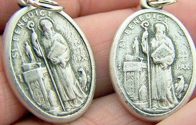 MRT Lot Of 2 St Benedict Silver Gild Pendant Gift Saint Protection From Evil