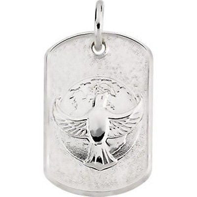 MRT One Nation Solid Sterling Silver Dove Dog Tag Chain Gift 1 1/4" 11.27 Grams
