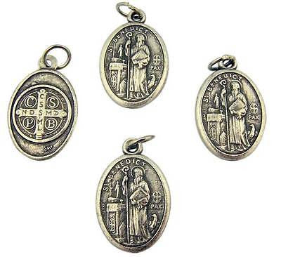 MRT Lot Of 4 St Benedict Holy Saint Medal Silver Plate Pendant Gift 3/4" Italy