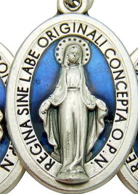 MRT One Miraculous Mary Medal Silver Plate & Blue Enamel Pendant Gift Italy 3/4"