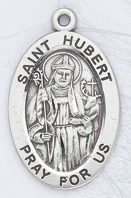 Sterling Silver Saint St Hubert 7/8" Medal  20" Stainless Steel Chain Boxed Gift