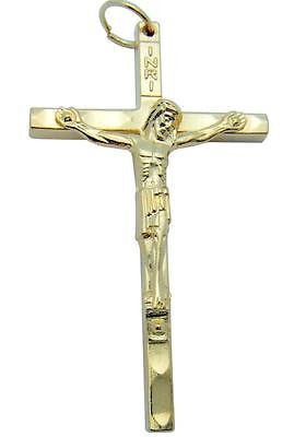 MRT Gold Plate Traditional Pectoral Crucifix Pendant Catholic Cross 2" Italian