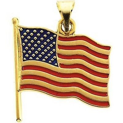 MRT One Nation 14K Yellow Gold US American Flag Enameled Pendant Medal 1/2"