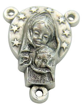 MRT Madonna & Child Miraculous Centerpiece Large Silver Plate Rosary Part 3/4"