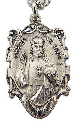 MRT Sacred Heart Of Jesus Christ The King Steling Silver Medal w Chain & Box 1"