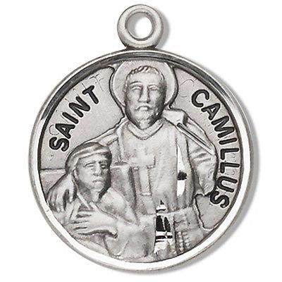 Sterling Silver 7/8" Round Saint St Camillus Patron Medal