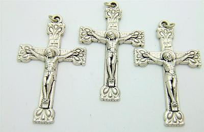 MRT Lot 3 Crucifix Pendant Catholic Cross Silver Plate Holy Medal 1 1/2" Italian