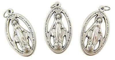 MRT Lot Of 3 Miraculous Mary Pierced Medal Silver Tone Metal Pendant Italian 1"