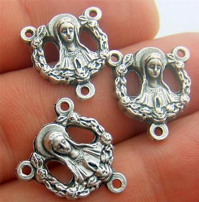 MRT Lot 3 Praying Madonna Rosary Centerpiece Open Center Silver Plate 1/2" Italy