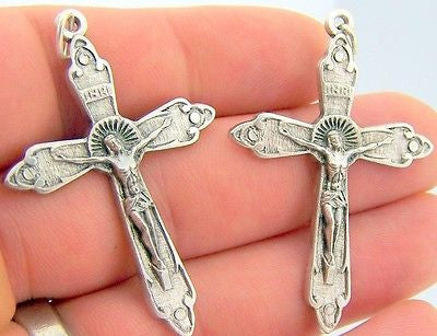 MRT Lot Of 2 Cross Medals Catholic Crucifix Mens Womens Pendant Religious Gift