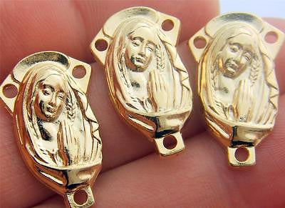 3 Lot Blessed Virgin Mary Holy Rosary Centerpiece Gold Plate 7/8" Italy Gift