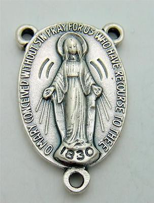 MRT Miraculous Mary Madonna Medal Rosary Oval Centerpiece Silver Plate Italian