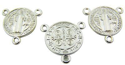 MRT Lot Of 3 St Benedict Medal Rosary Centerpiece Silver Plate Exorcism Saint
