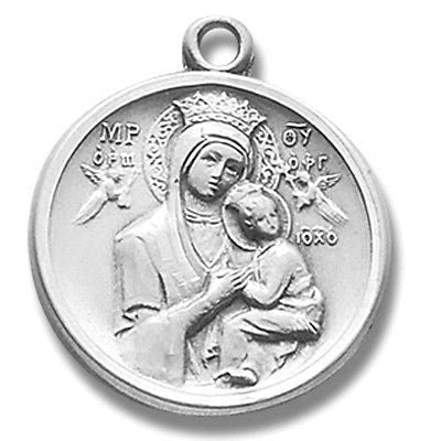 .925 Sterling Silver Virgin Mary Our Lady of Perpetual Help w 18" Chain Boxed