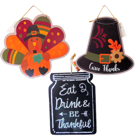 Thanksgiving Wall Plaques Pilgrim & Turkey Home Decorations, Set of 3 Home Decor