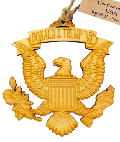 President Donald J. Trump Federal Eagle Wooden Christmas Ornament 3 1/2 Inch Boxed, Made in the USA