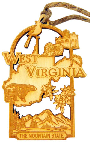 West Virginia Handmade Wooden Christmas Tree Decoration Mountain State Decor Gift Boxed