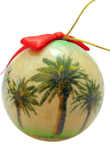 Palm Tree Ball Ornament with Tropical Holiday Scene Christmas Tree Decoration Gift Boxed