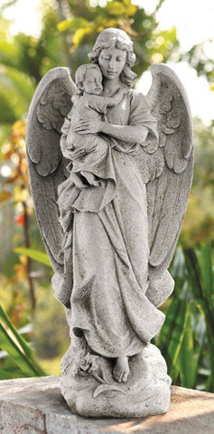 Guardian Angel and Infant Garden Statue Home/Church Yard Decor Stoneresin 22"H