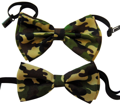 Father and Son Matching Camouflage Bow Tie Set Boxed Two Pack in Army Green Camo