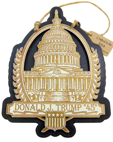 President Donald Trump 45 Wooden Hanging Wall Plaque Made in the USA, 6 Inch