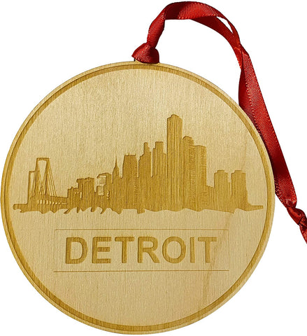 Detroit Michigan Ornament Wooden Motor City Christmas Tree Decoration with Skyline