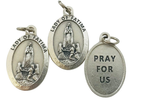 Our Lady of Fatima Medal 3/4 Inch Silver Tone Metal Made in Italy, Set of 3