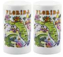 Florida Map Salt and Pepper Shakers Ceramic Cellars with Sunshine State Souvenir
