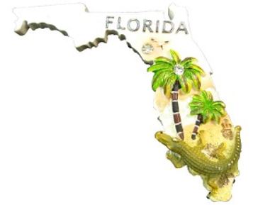 Florida Souvenir Magnet Embossed Alligator State Map Design Fridge Decor, 3 Inch