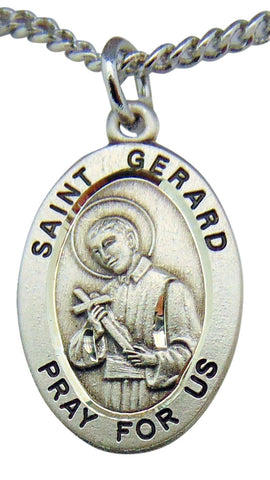Sterling Silver 7/8" Oval St Gerard Medal with Stainless Steel 20" Chain Boxed