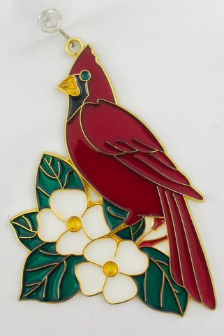 Cardinal Suncatcher Bird and Dogwood Flower Window Ornament Decoration