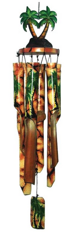 Bamboo Palm Tree Wind Chime Hand Carved Painted and Airbrushed Wooden Tropical Decoration