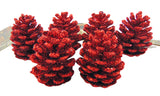 Red Glittery Pinecone Christmas Holiday Home Decor Pack Set of 6 Pinecones