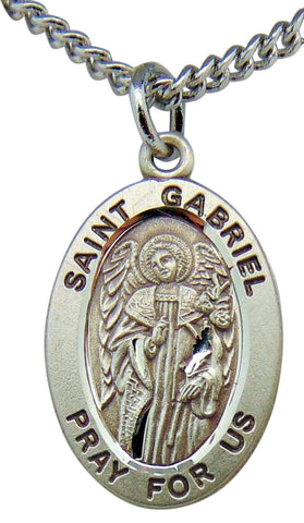 Sterling Silver 7/8" Oval St Gabriel Medal with Stainless Steel 20" Chain Boxed