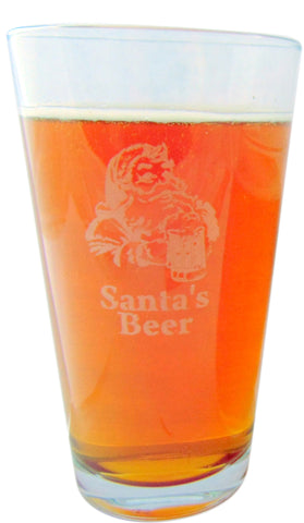 Santa's Beer Pint Glass Novelty Christmas Glasswear 16 Ounce