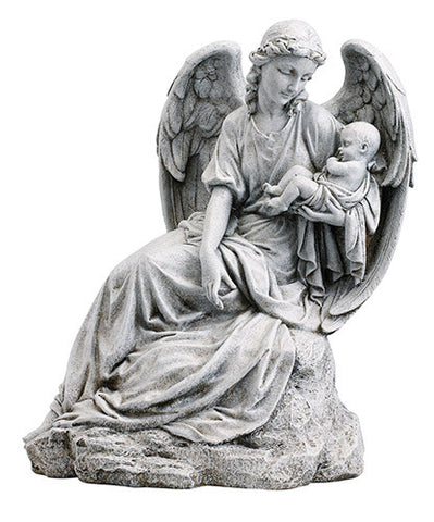Guardian Angel w/ Infant Garden Statue Home/Church Yard Decor Stoneresin 16.5"H