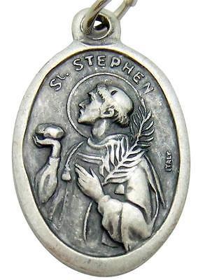 St Stephen Men's Patron Saint Medal 3/4 Inch Long with Stainless Steel Chain