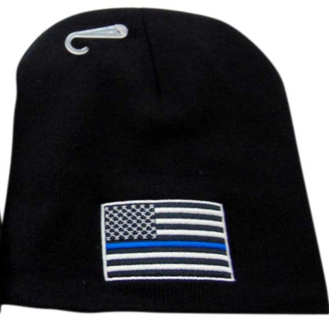 Thin Blue Line American Flag Knit Skull Cap Hat Beanie Police Support