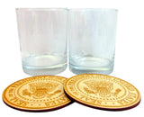 President Donald Trump Bourbon Glasses White House Image Rocks Glass Set of 2 with Presidential Seal Coasters
