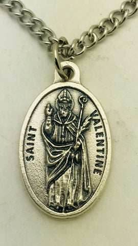 St Valentine Patron Saint Medal with Stainless Steel Chain Made in Italy