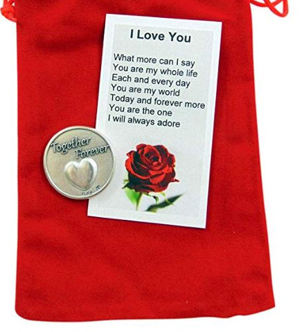 Valentines Day Token Gift Set with I Love You Poem Card and Gift Bag